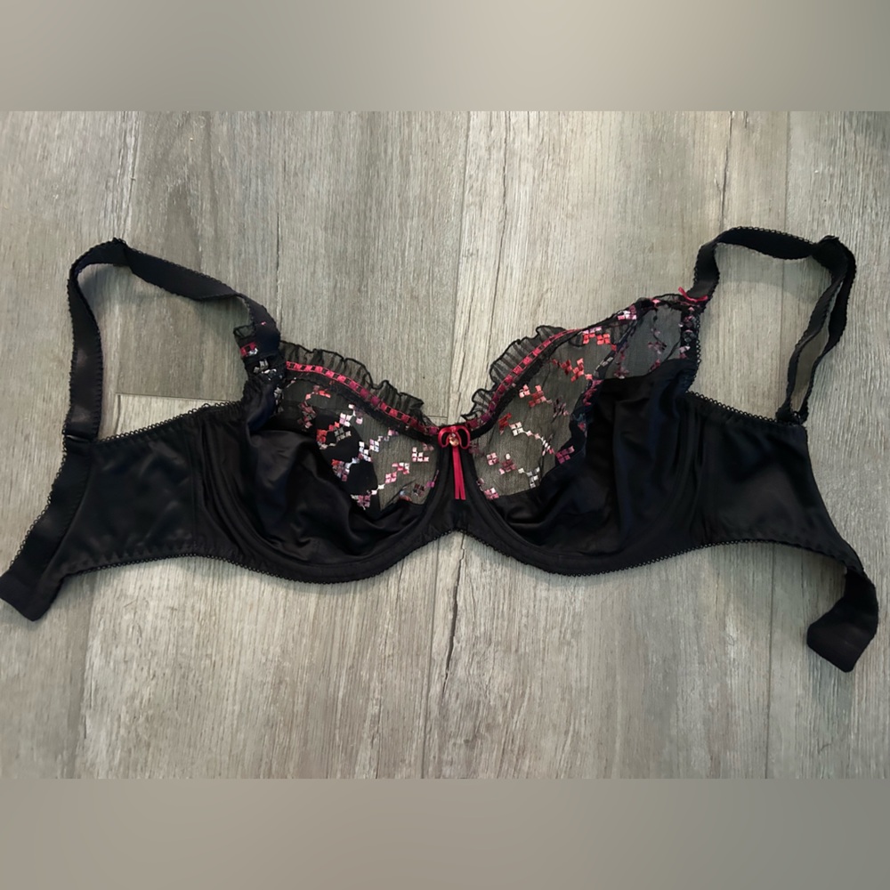 Freya Black and Red Floral Lace Bra